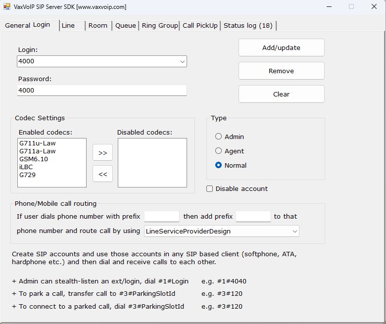 VaxVoIP SIP Server SDK Screenshot