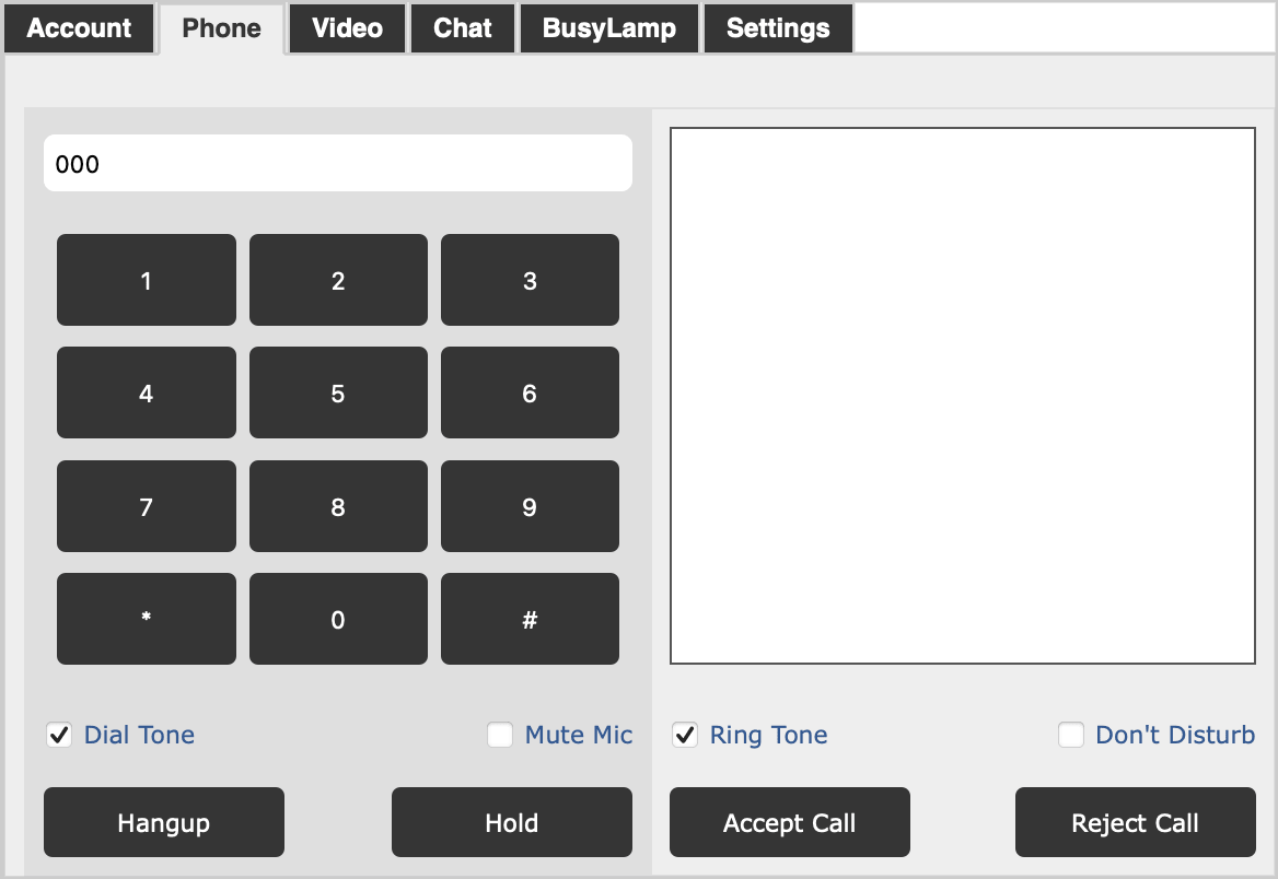 Screenshot of VaxVoIP WebPhone SDK