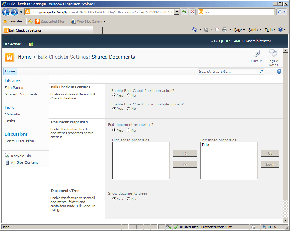 Screenshot of Bulk Check In