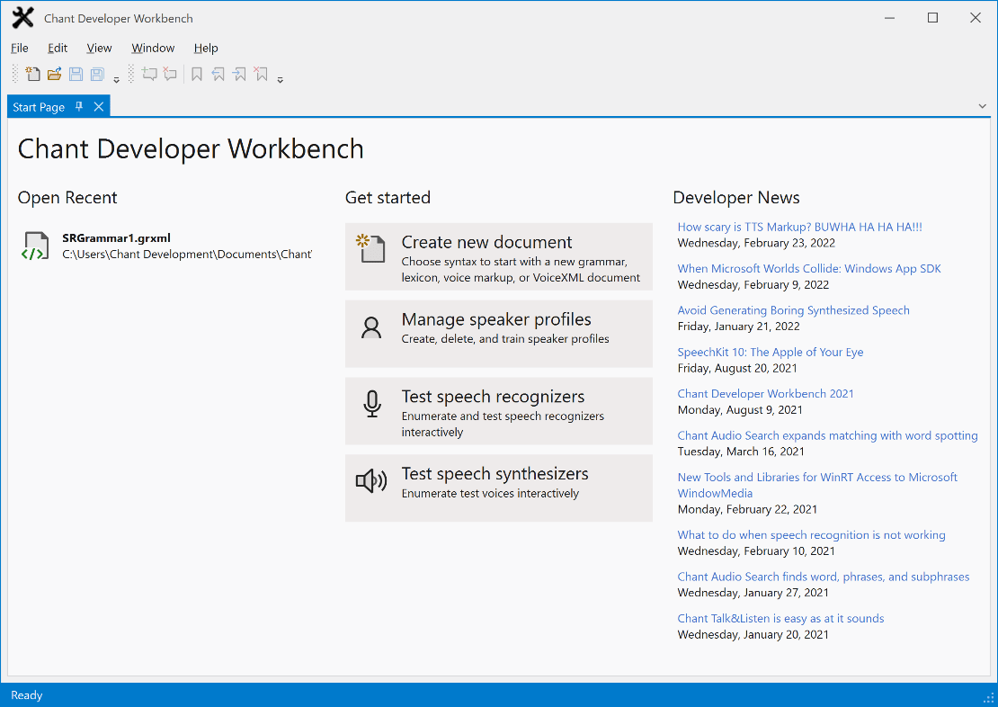 Screenshot of Chant Developer Workbench