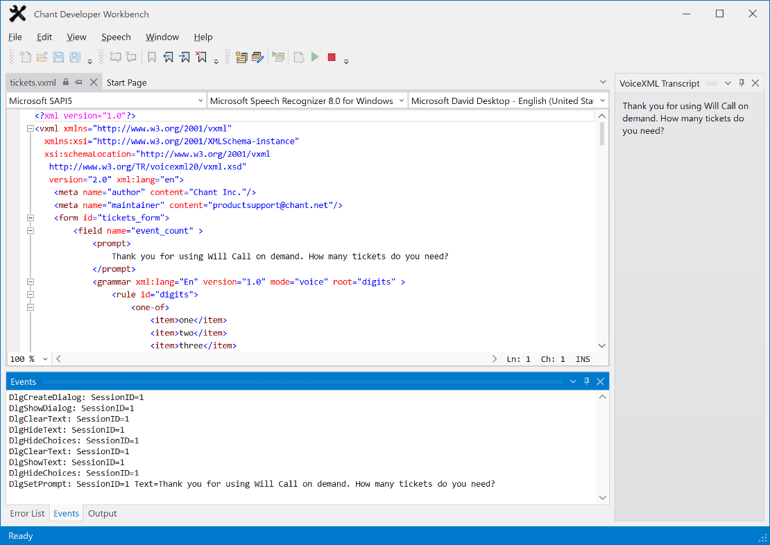 VoiceXML Document TestingTest VoiceXML documents offline before deploying to servers.