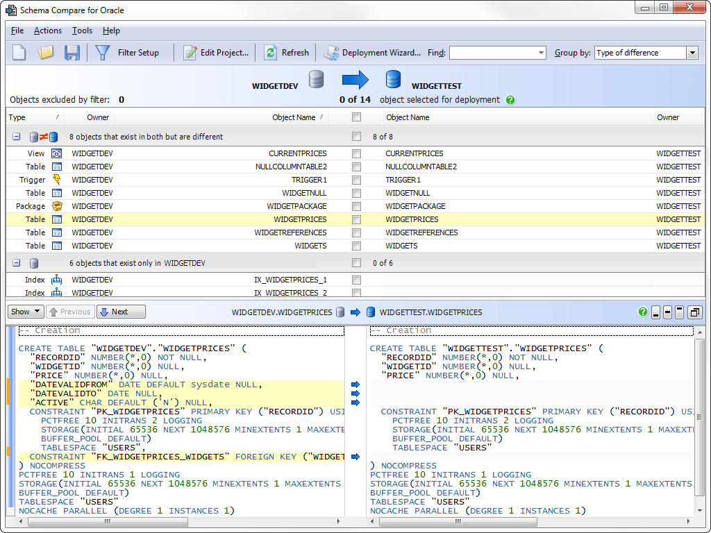 Screenshot of Schema Compare for Oracle