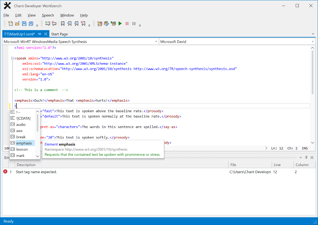 Screenshot of Chant VoiceMarkupKit