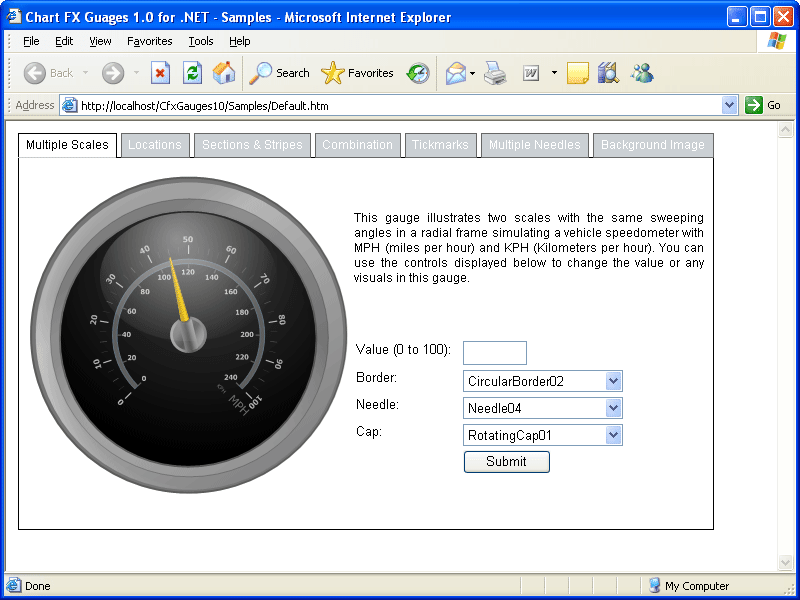 Radial GaugeThese gauges are normally used to represent a quantifiable process progressing through the possible range displayed on a scale with a circular or se