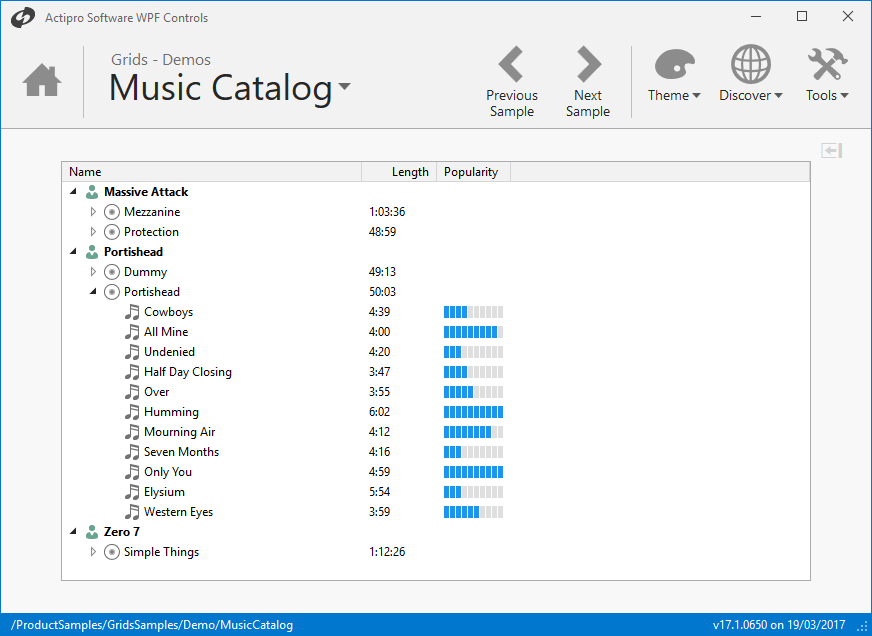PropertyGridThe PropertyGrid control is similar to the classic Windows Forms PropertyGrid control where one or more data objects can be specified.
