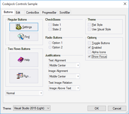 Button ControlThemed button styles are great for displaying graphics and have several display options available. You can choose from flat, semi-flat or 3D style