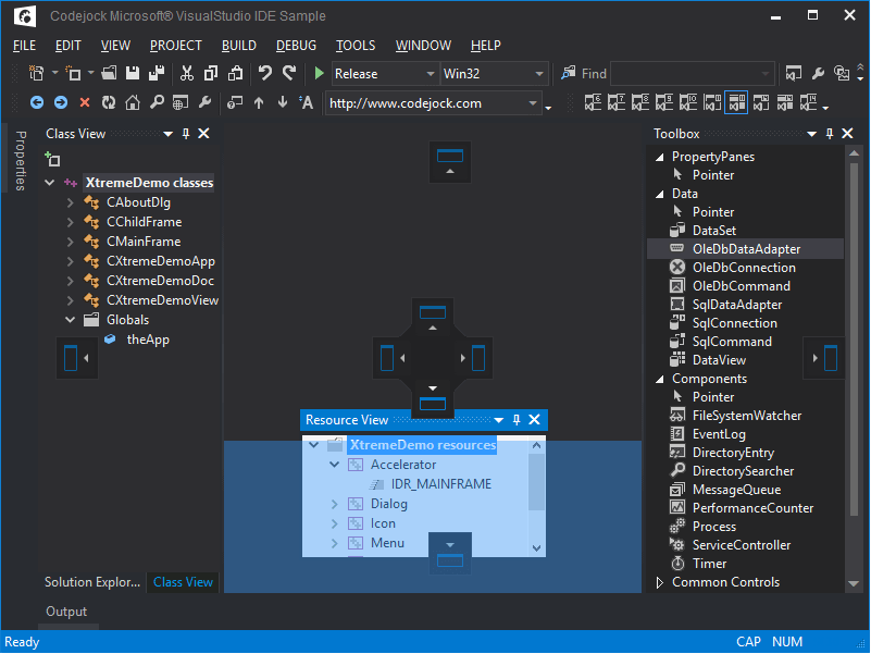 Theme SupportCodejock Software's DockingPane provides your application with full Visual Studio Dark Style theme support.