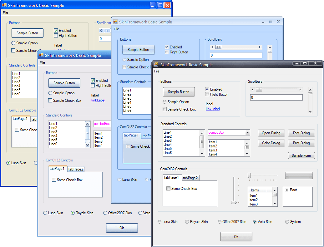 SkinsWith Codejock Skin Framework a custom “skin” can easily be applied to any application to control how each individual component should be display.