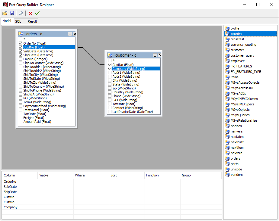 Screenshot of FastQueryBuilder