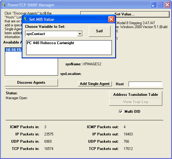 SNMP ManagerCreate a SNMP manager that queries for basic variables, either by discovery or specific address, and shows how to set values.
