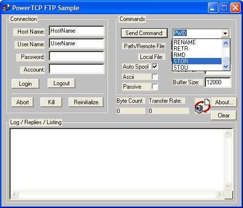 Interactive FTPExecute FTP commands, retrieve remote files, and send local files through user intervention.