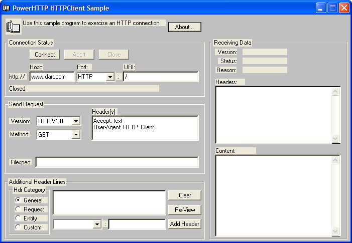 Http ClientYou can connect to an HTTP server, send resources to it and receive resources from it.