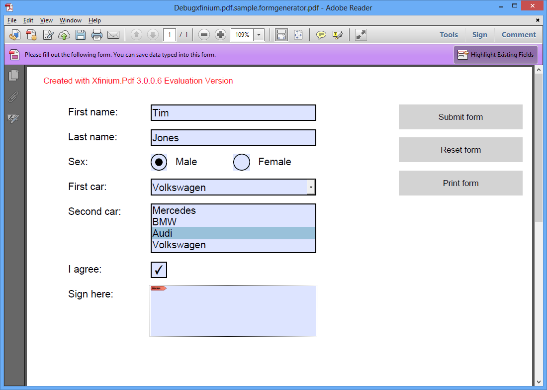 Screenshot of XFINIUM.PDF WPF/UWP EDITION