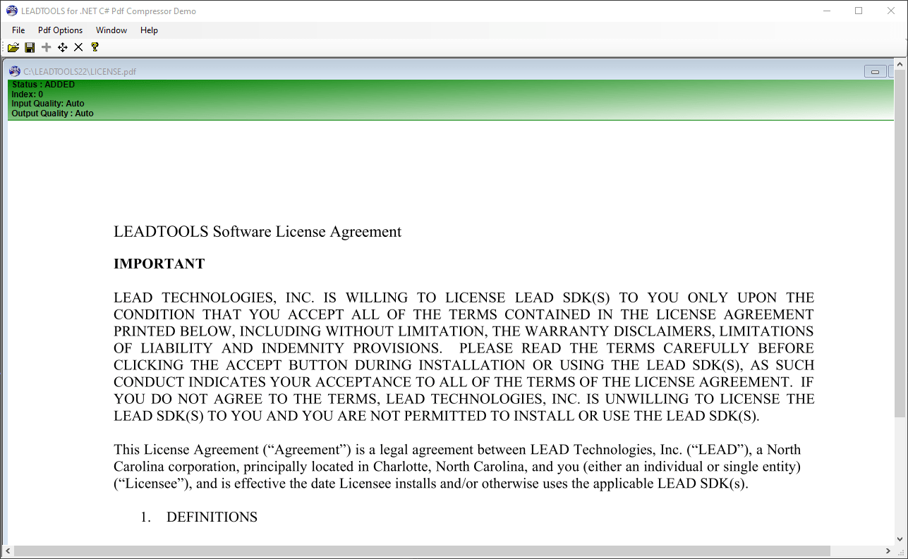 Compress PDFsCompress and rasterize existing PDFs with the LEADTOOLS PDF Optimizer.