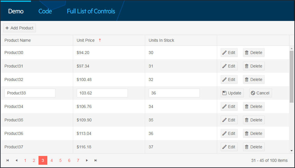 Telerik UI for Blazor - GridCreate native, rich and powerful Grids with customizable and sortable columns, data editing, selection, filtering and grouping capab