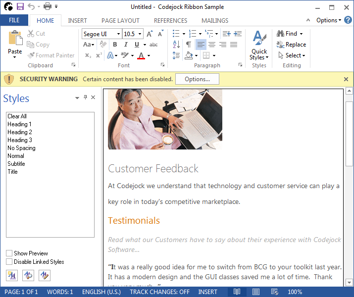 Office Style ControlsComplete set of Office controls including shortcut bar and report grid.
