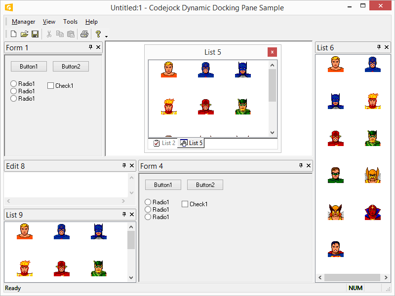 DockingThe latest design and visual styles are available including Visual Studio style docking stickers.