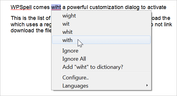 Screenshot of WPSpell