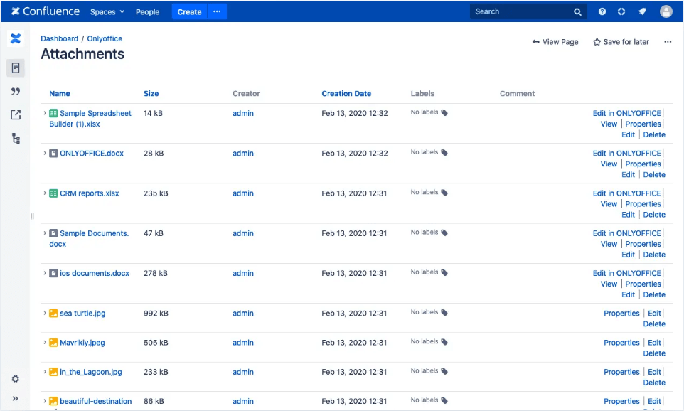 Screenshot of ONLYOFFICE Docs Enterprise Edition with Confluence Connector
