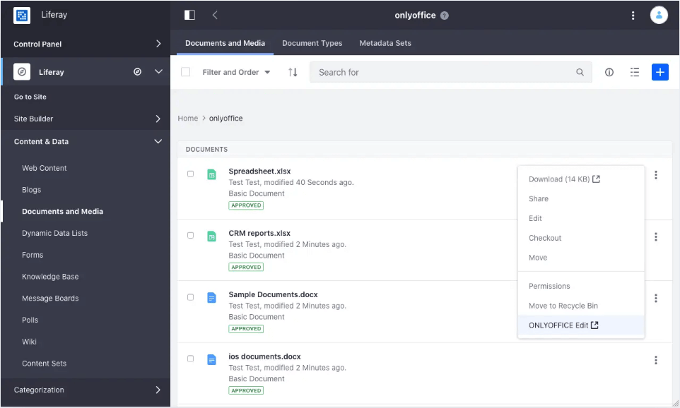 ONLYOFFICE Docs Enterprise Edition with Liferay Connector