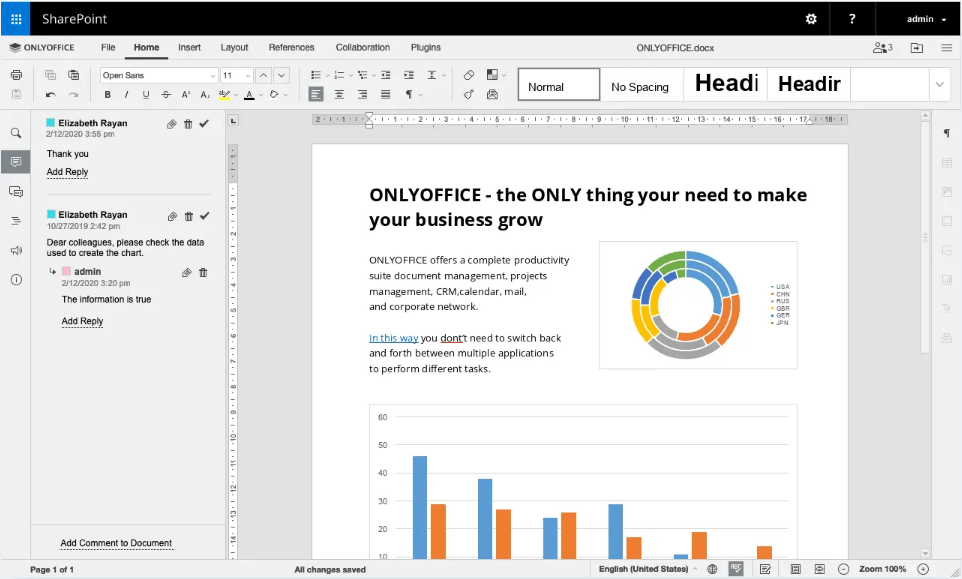 ONLYOFFICE Docs Enterprise Edition with SharePoint Connector
