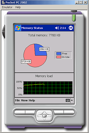 Memmory LoadDisplay a chart of the Pocket PC's memmory load.