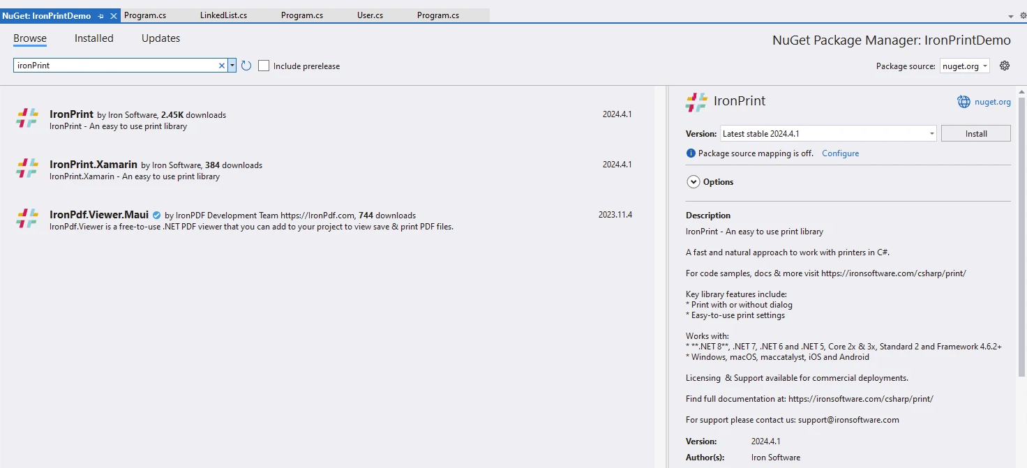 Install IronPrint on a new project