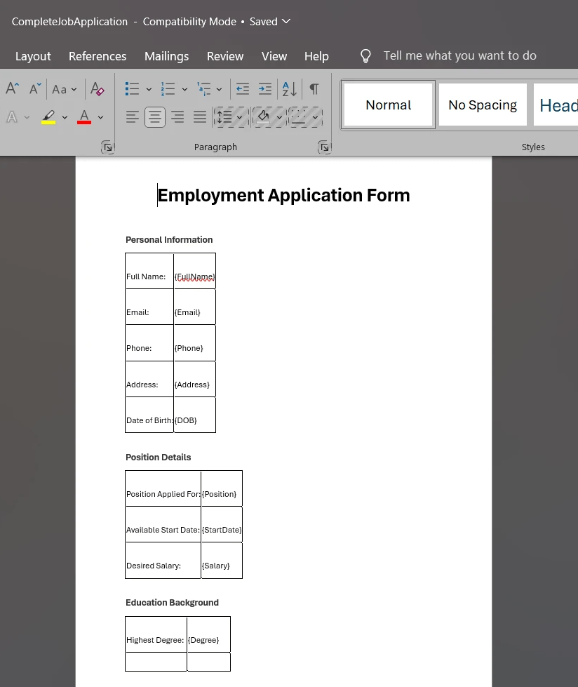 Create a Fillable Form Template