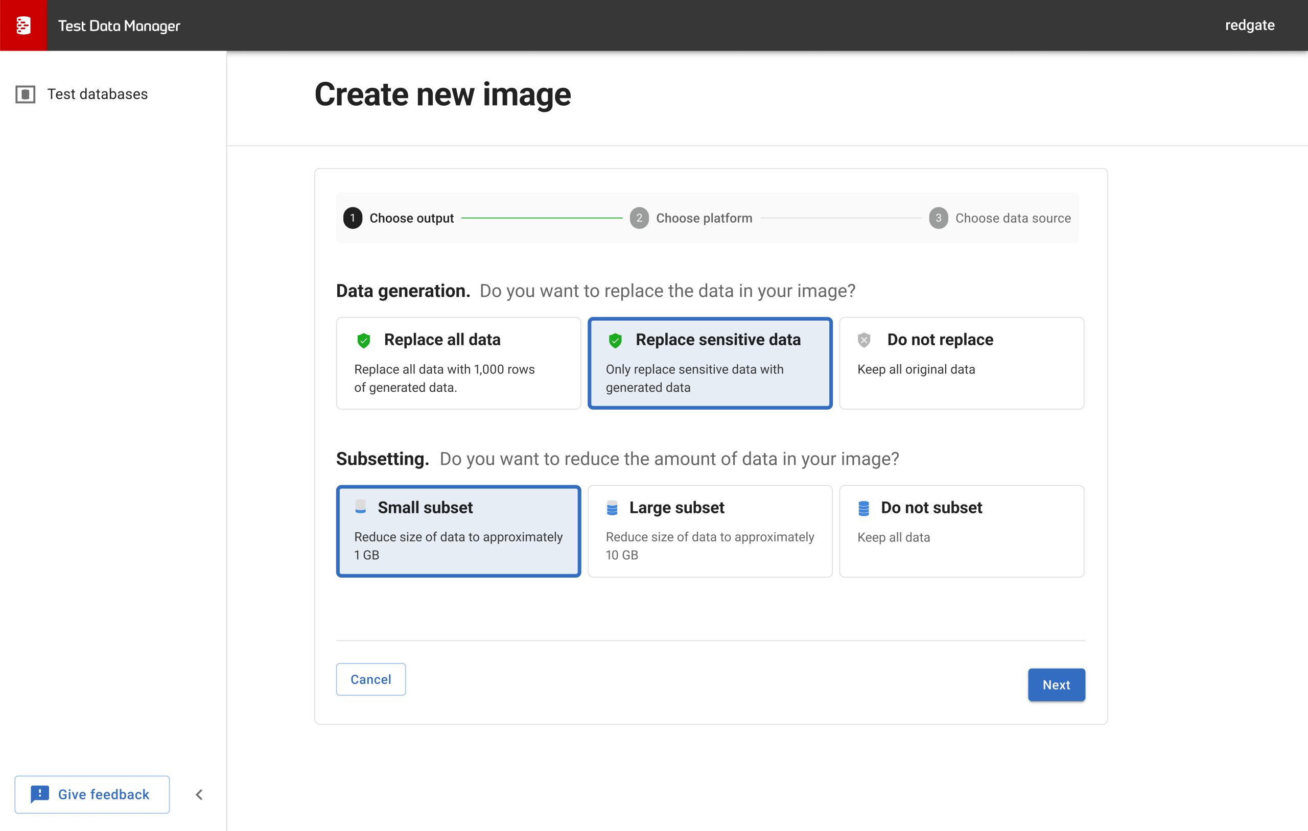 Screenshot of Redgate Test Data Manager