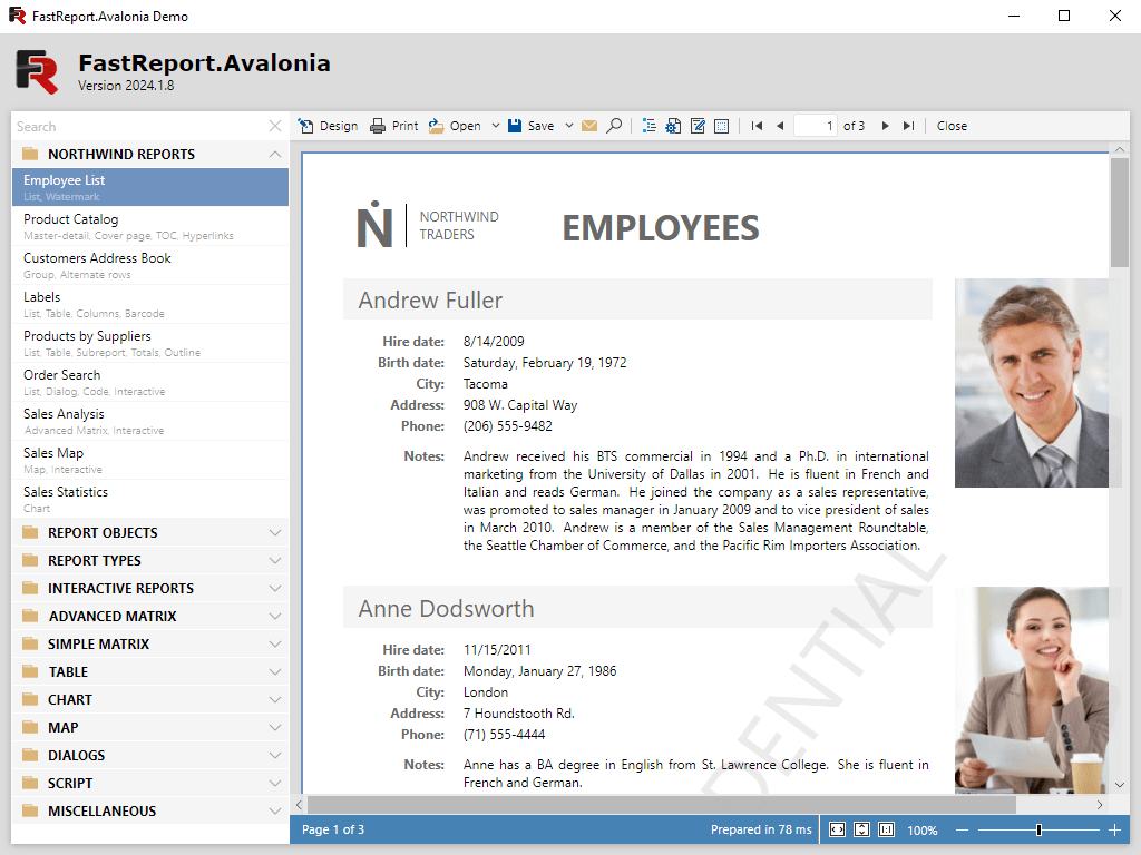 Screenshot of FastReport .NET Avalonia