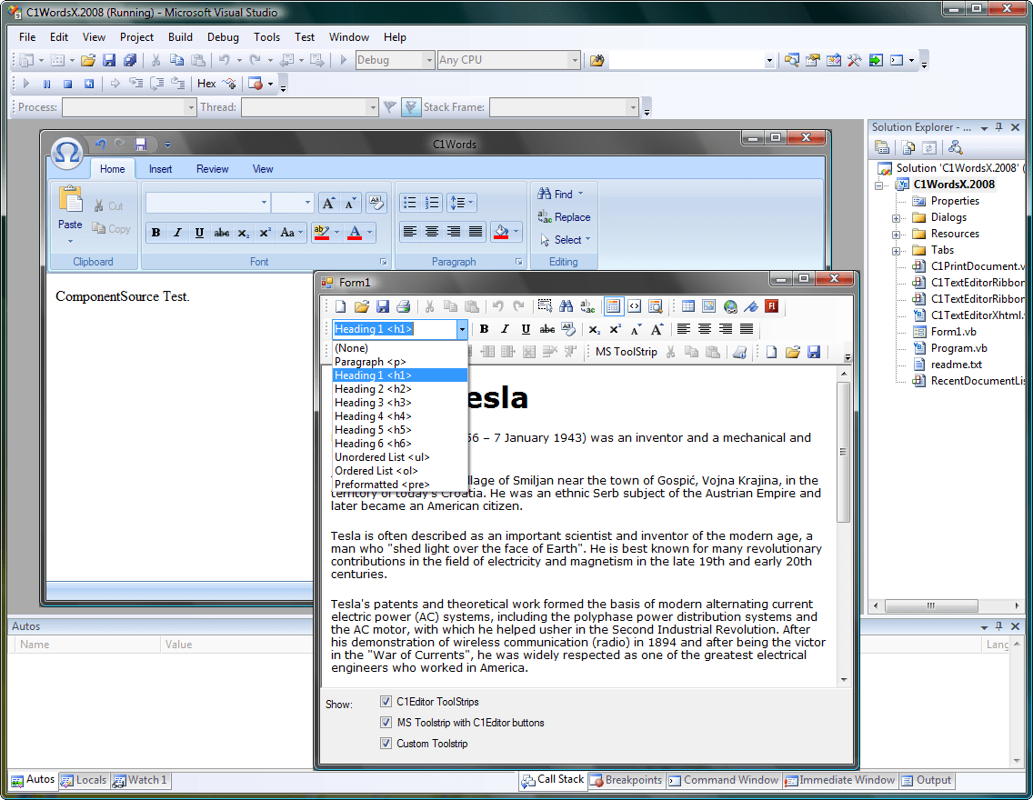 ComponentOne Editor for WinForms