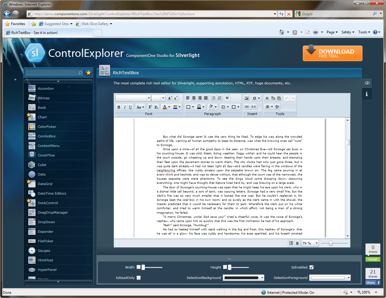 Screenshot of ComponentOne RichTextBox for Silverlight