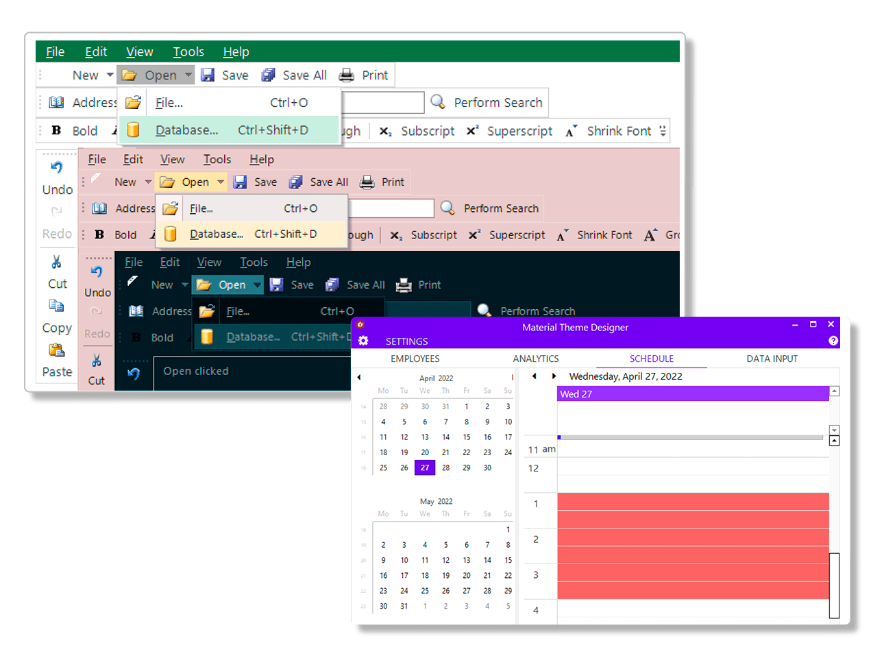 40+ Professionally designed themes for WinForms.