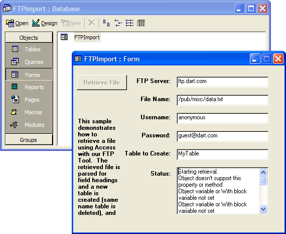 FTP ImportYou can download a file from a URL and import it into a database.