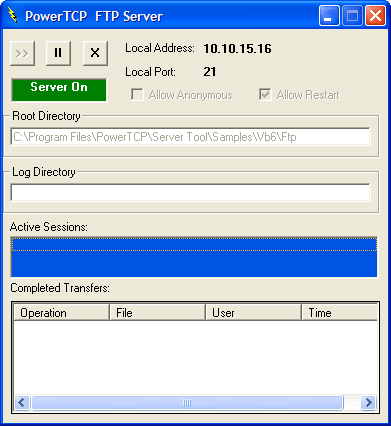 FTP ServerYou can use the Server Control, Service Control, and TCP Control to implement an FTP Server.