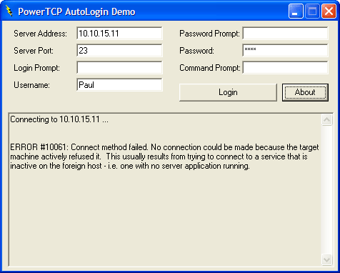 Auto LoginUse the PowerTCP Telnet Tool to automate the process of logging into a Telnet server.