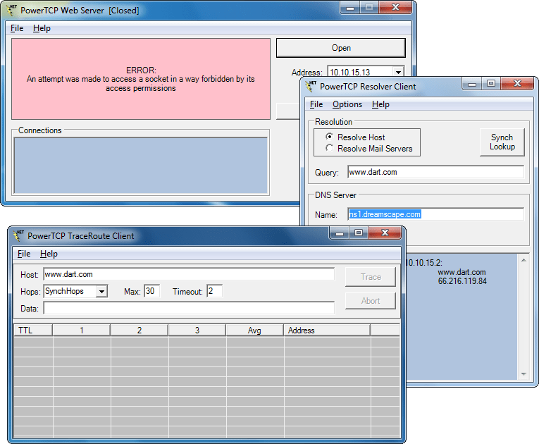 SocketsTCP and UDP components help you create Internet client applications with only a few lines of code.