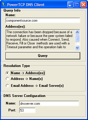 DNS ClientPerform forward name lookup (name to address), reverse name lookup (address to name), and mail server lookup (email address to mail server address).
