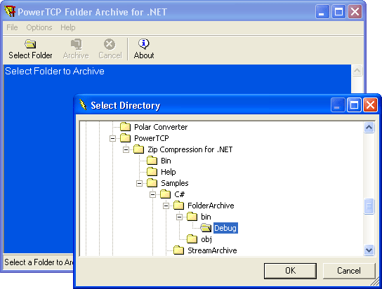 Folder ArchiveDemonstrates a compression application that can be used to archive an entire folder recursively. Also demonstrates spanning operation.