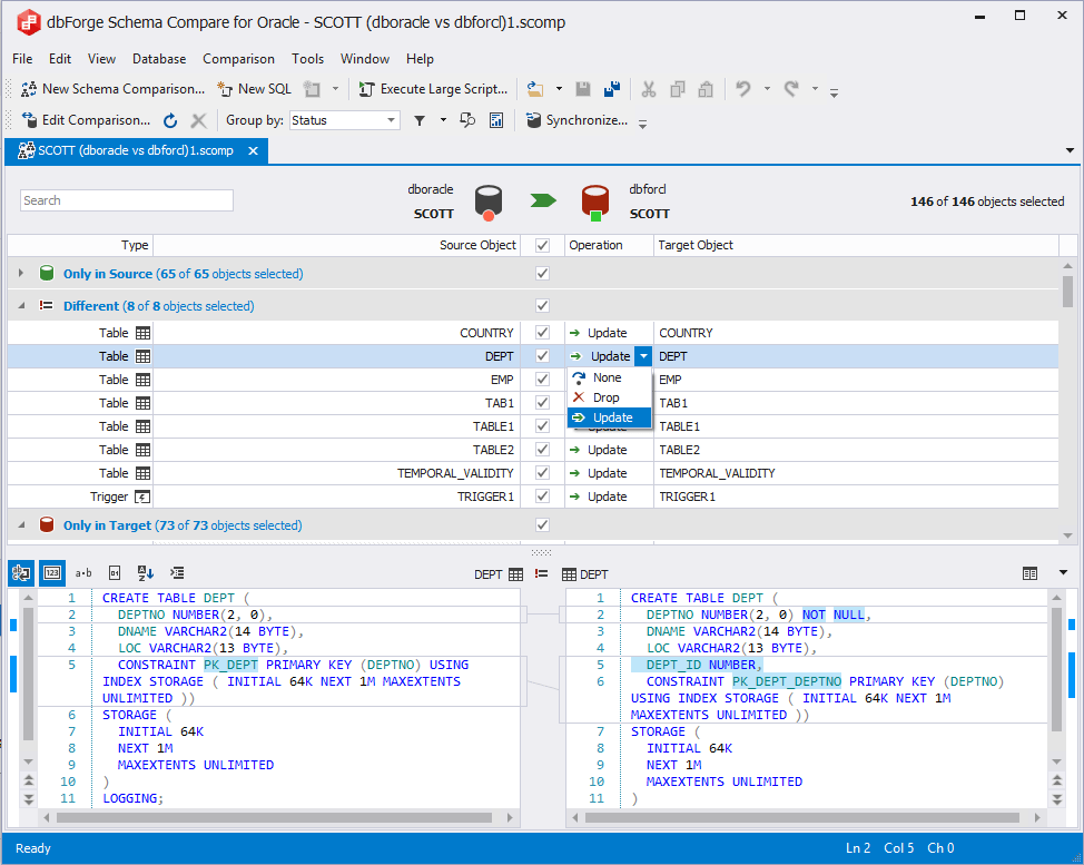 Screenshot of dbForge Compare Bundle for Oracle