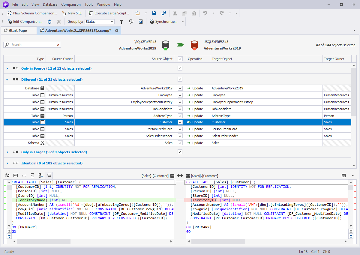 Screenshot of dbForge Compare Bundle for SQL Server