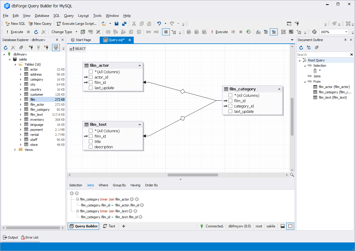 Screenshot of dbForge Query Builder for MySQL