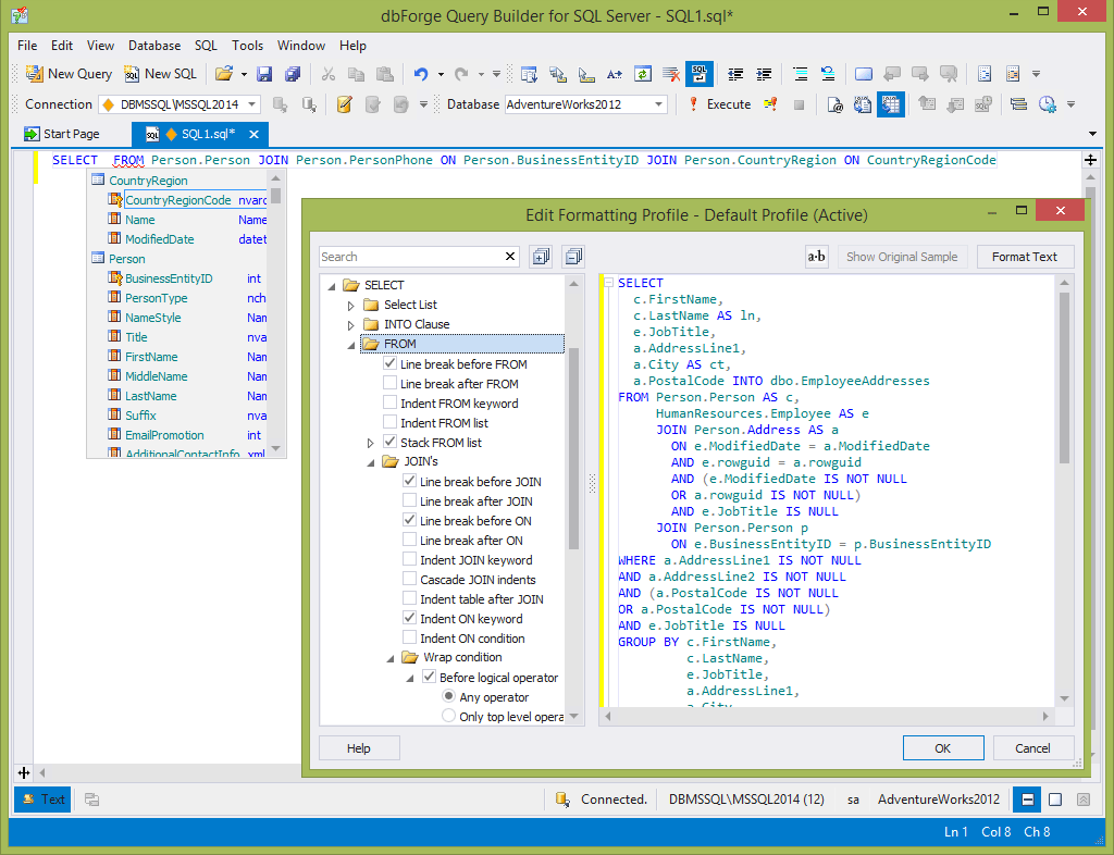 Screenshot of dbForge Query Builder for SQL Server