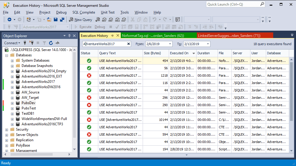 Executed SQL Statements History