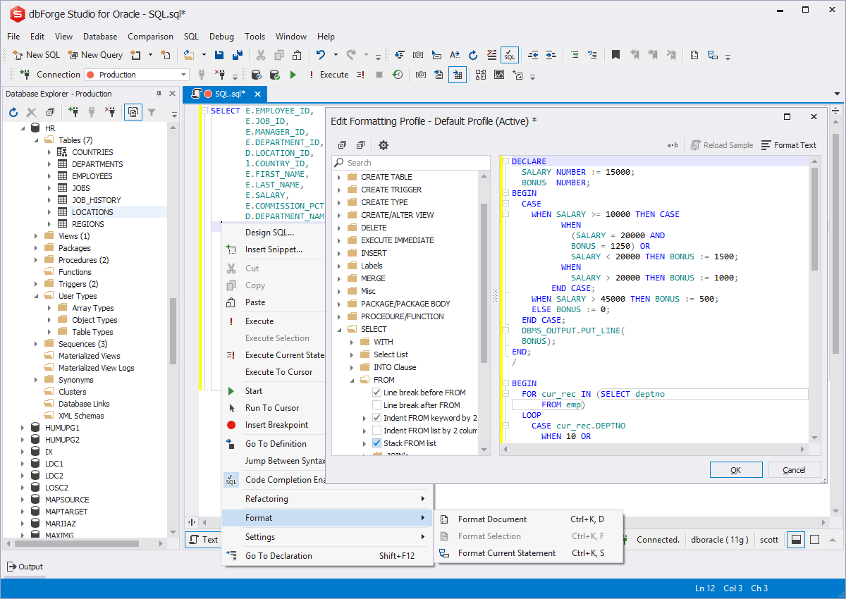Screenshot of dbForge Studio for Oracle
