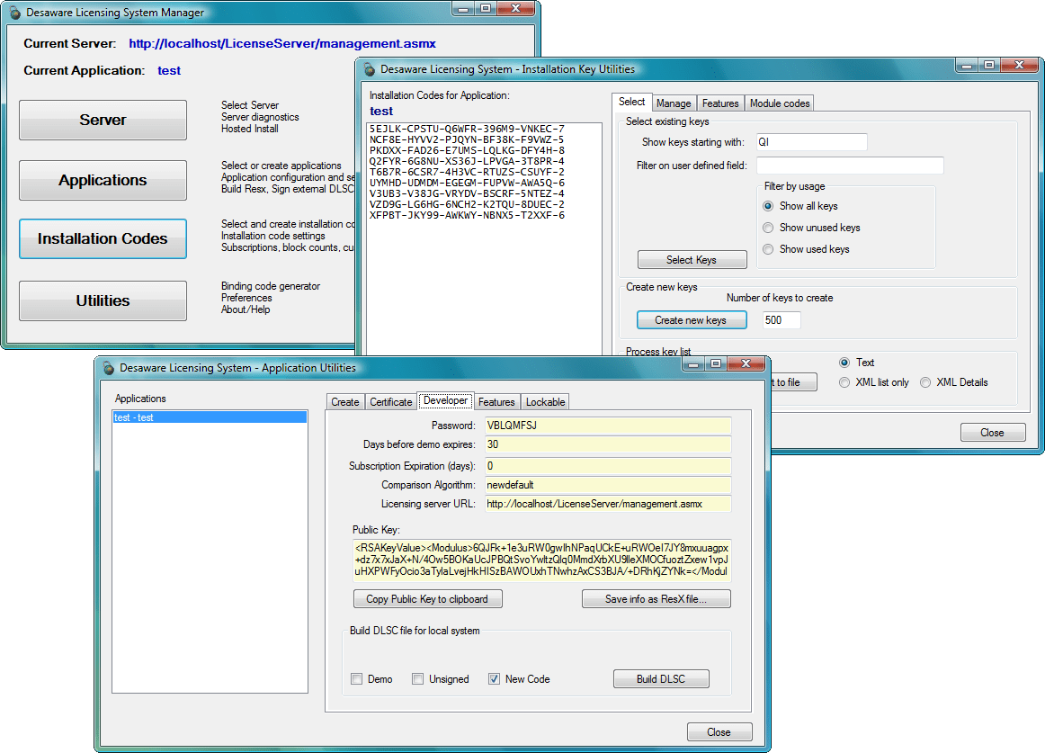 Screenshot of Desaware Licensing System