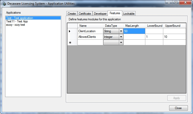 Create a new applicationAn application in the context of this product defines all assemblies that are licensed together. That means that different types of asse