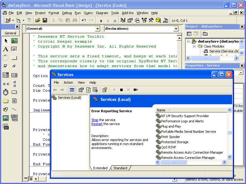 Screenshot of Desaware NT Service Toolkit