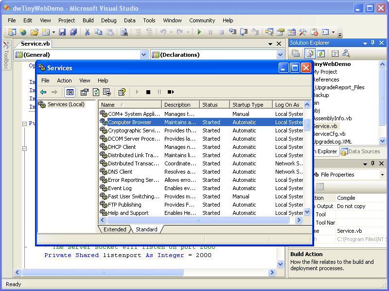 Screenshot of Desaware NT Service Toolkit .NET Edition