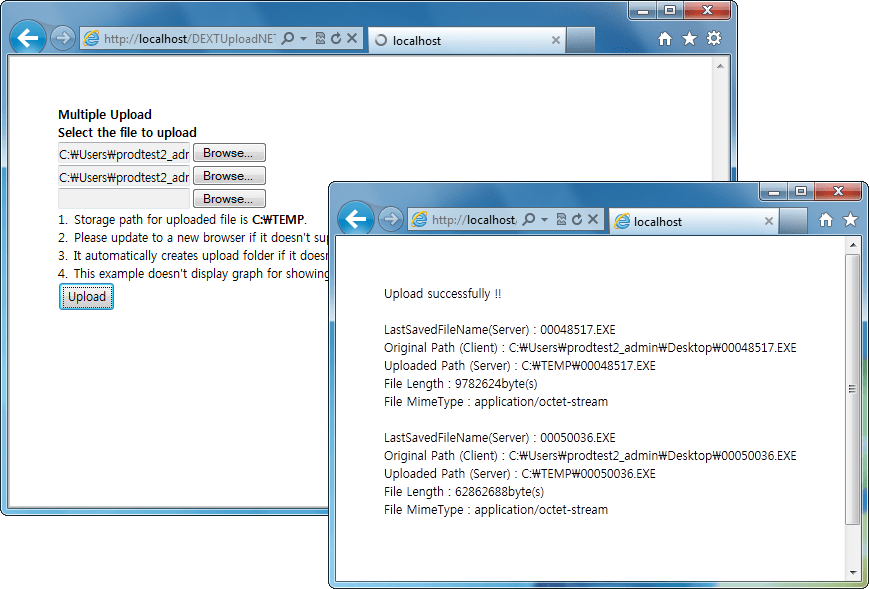 Single and Multiple UploadsDEXTUpload.NET allows you to upload single and multiple files.
